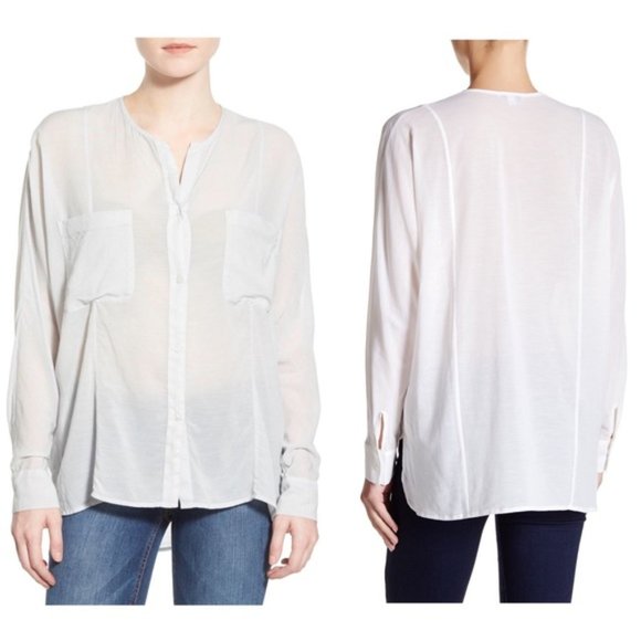 James Perse semi-sheer silk blend boxy relaxed fit oversized button down blouse - Picture 1 of 15